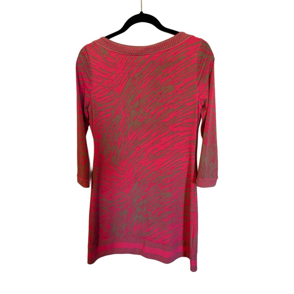 BCBG‎ Max Azria Pink Brown Abstract Print Keyhole Neck 3/4 Sleeve Dress Women - Picture 2 of 5